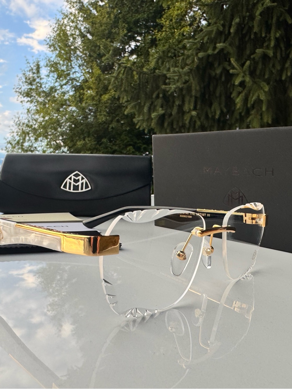 Unisex Maybach Diamond Cut Gold Sunglasses with Clear Lenses